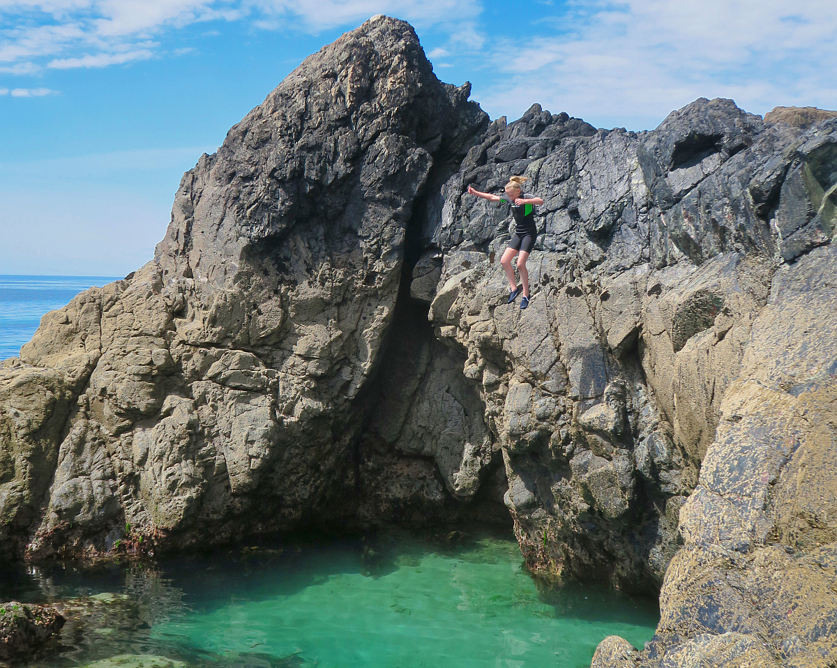 Cliff jumping at Kynance Cove