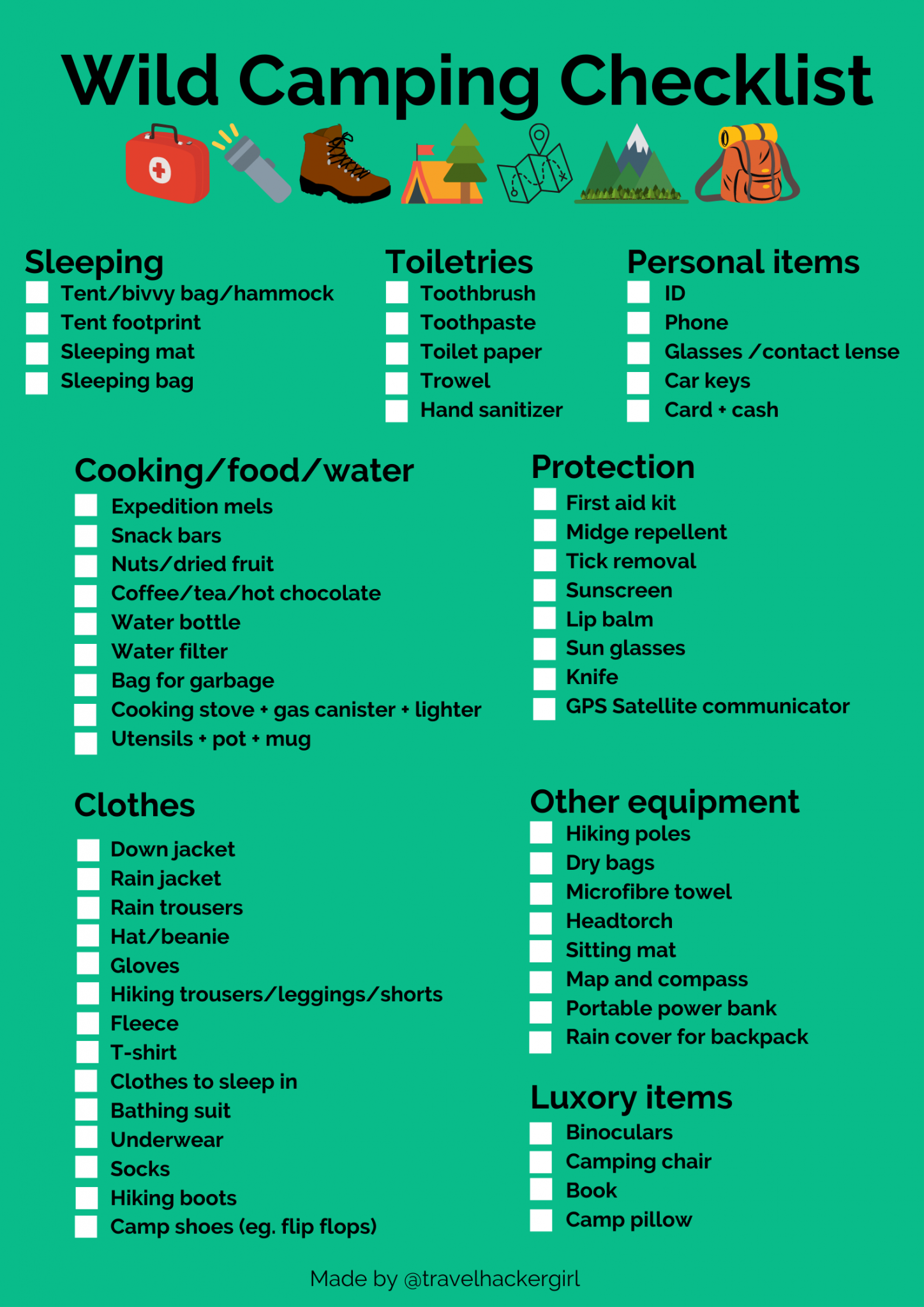 Wild Camping Checklist Travel Hacker Girl